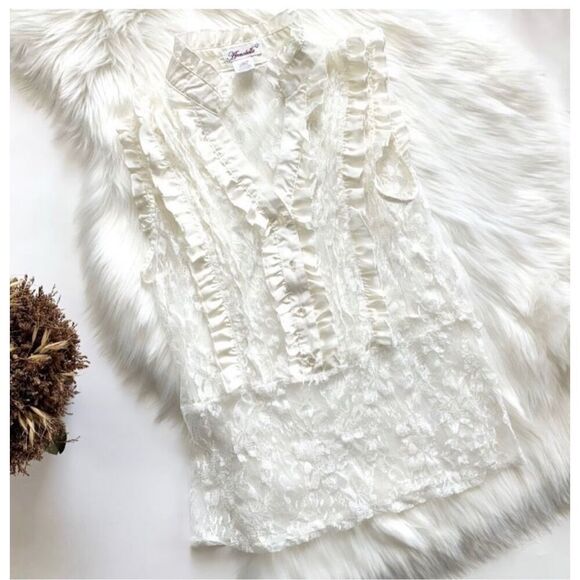 Womens Annabelle Lace Semi-Sheer Sleeveless Sweetheart Top - Sz L - Picture 2 of 2